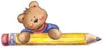 A teddy Bear holding a pencil